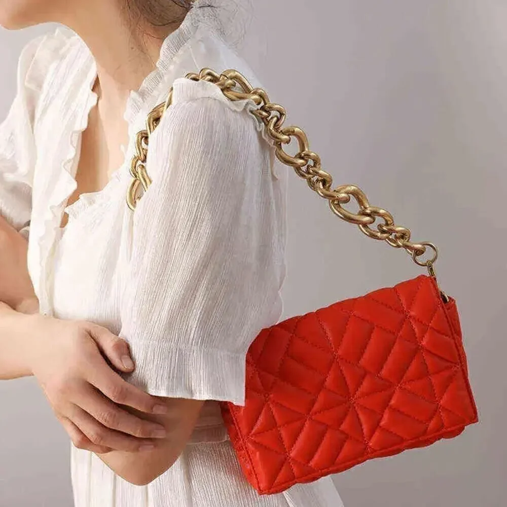 ZARA Coral Orange Quilted Chain Shoulder Bag NWT Gold Chain Purse OS